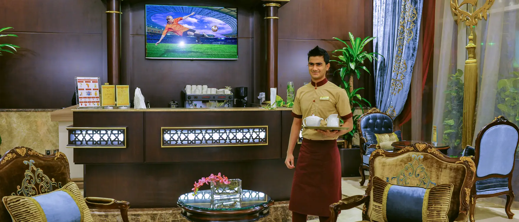 The hospitality corner in the hotel lounge
